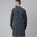 Men Navy Blue Ethnic Motifs Cotton Printed Kurta
